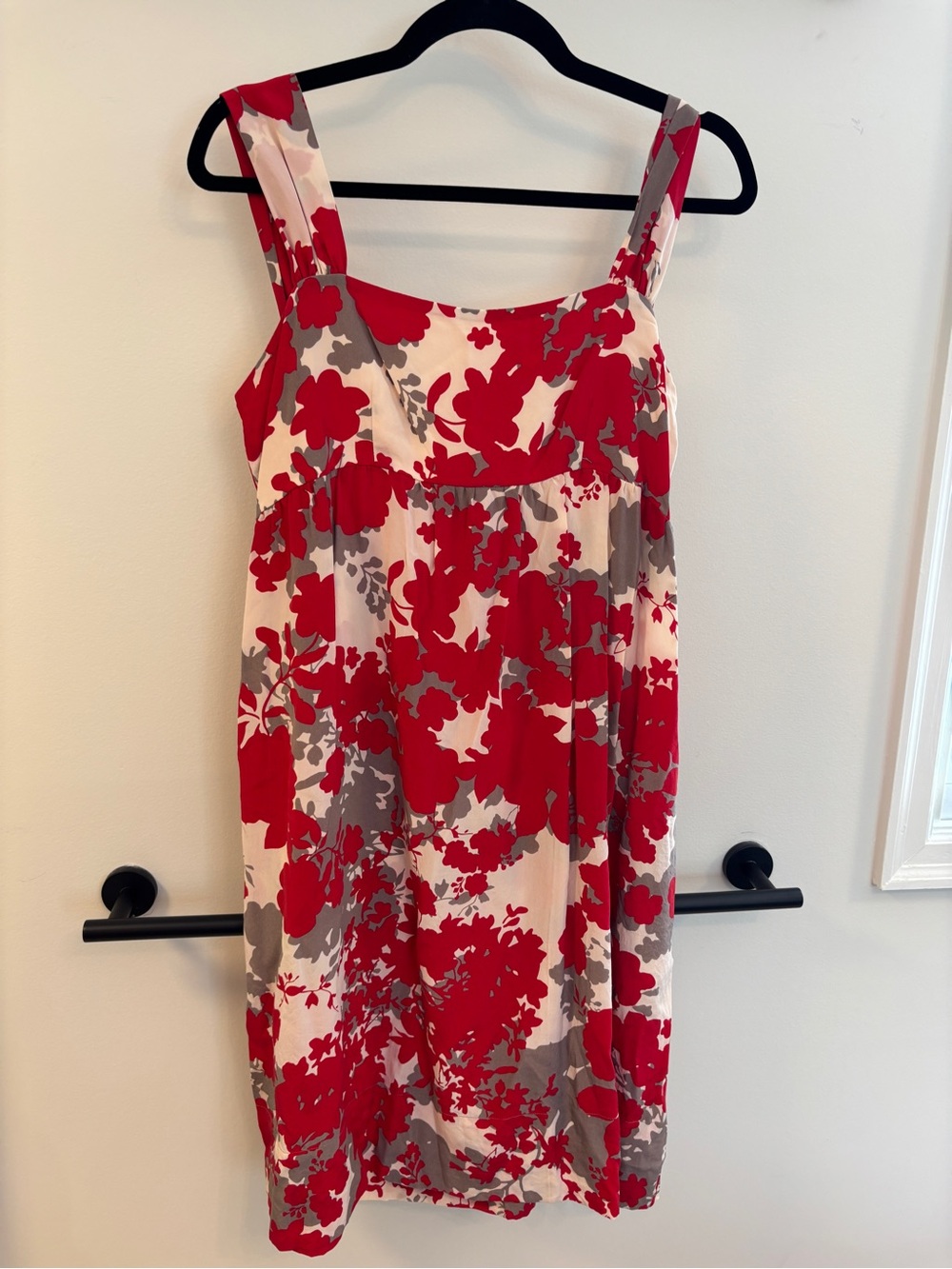 Massimo Dutti Red and Gray Floral Midi Dress 100% silk